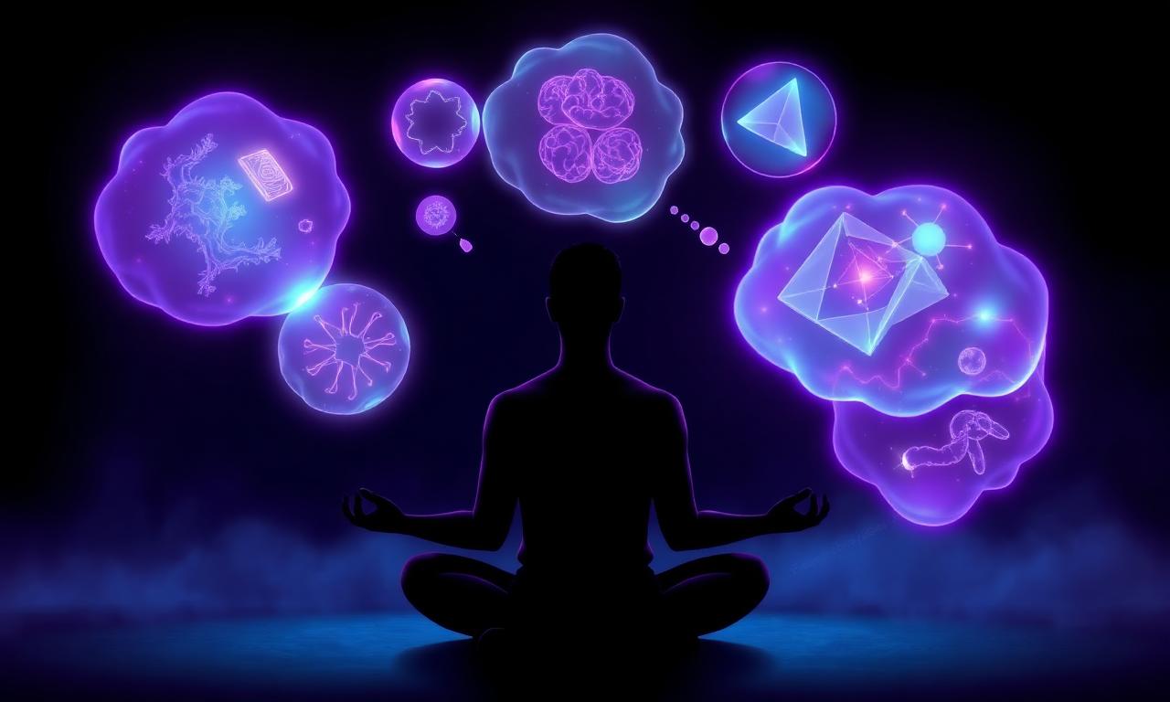 Silhouette of a person with glowing thought bubbles representing different types of mental imagery